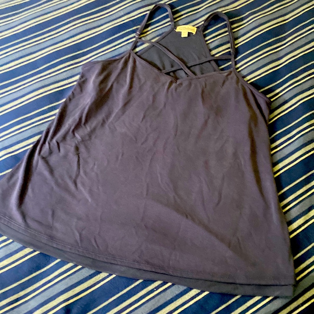 P J Salvage Navy blue lightweight top, built in shelf bra